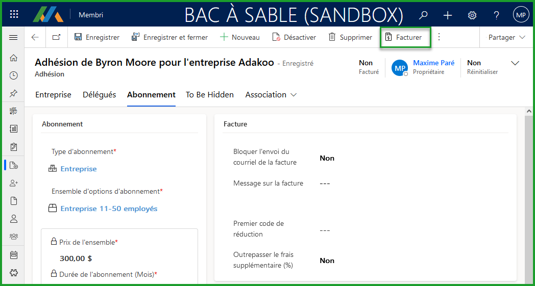 Facturer une adhésion
